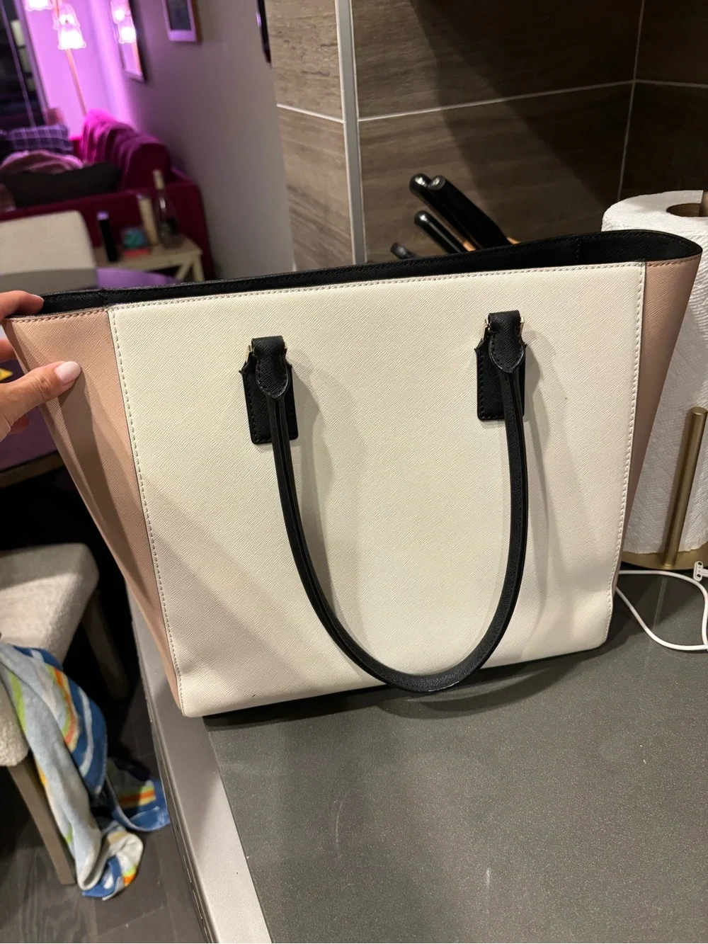 kate spade Tri-Color Saffiano Leather Tote - Blush, Black & Cream